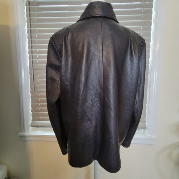 Brown Genuine Leather Sleek Ladies Double Breasted Jacket, Size Large, - Picture 6 of 15